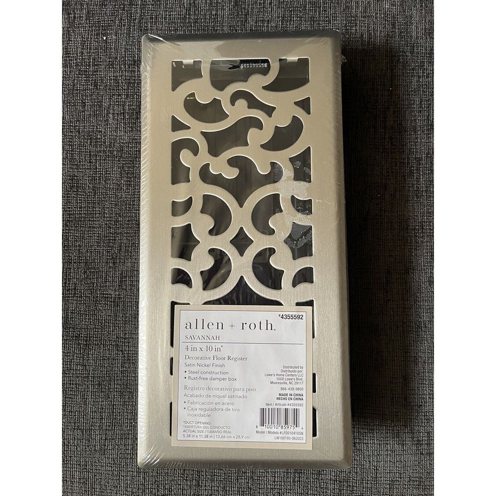 allen + roth 4-in x 10-in Maximum Airflow Steel Satin Nickel Floor Register